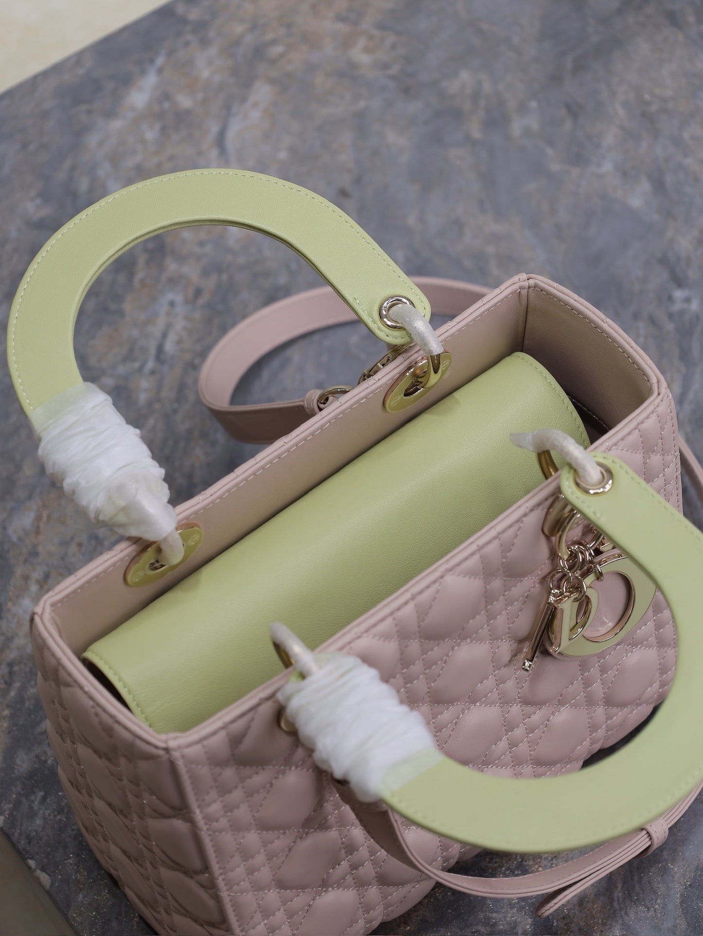 Luxury DiorLady Bag 20cm Pink Pale Green Lambskin
