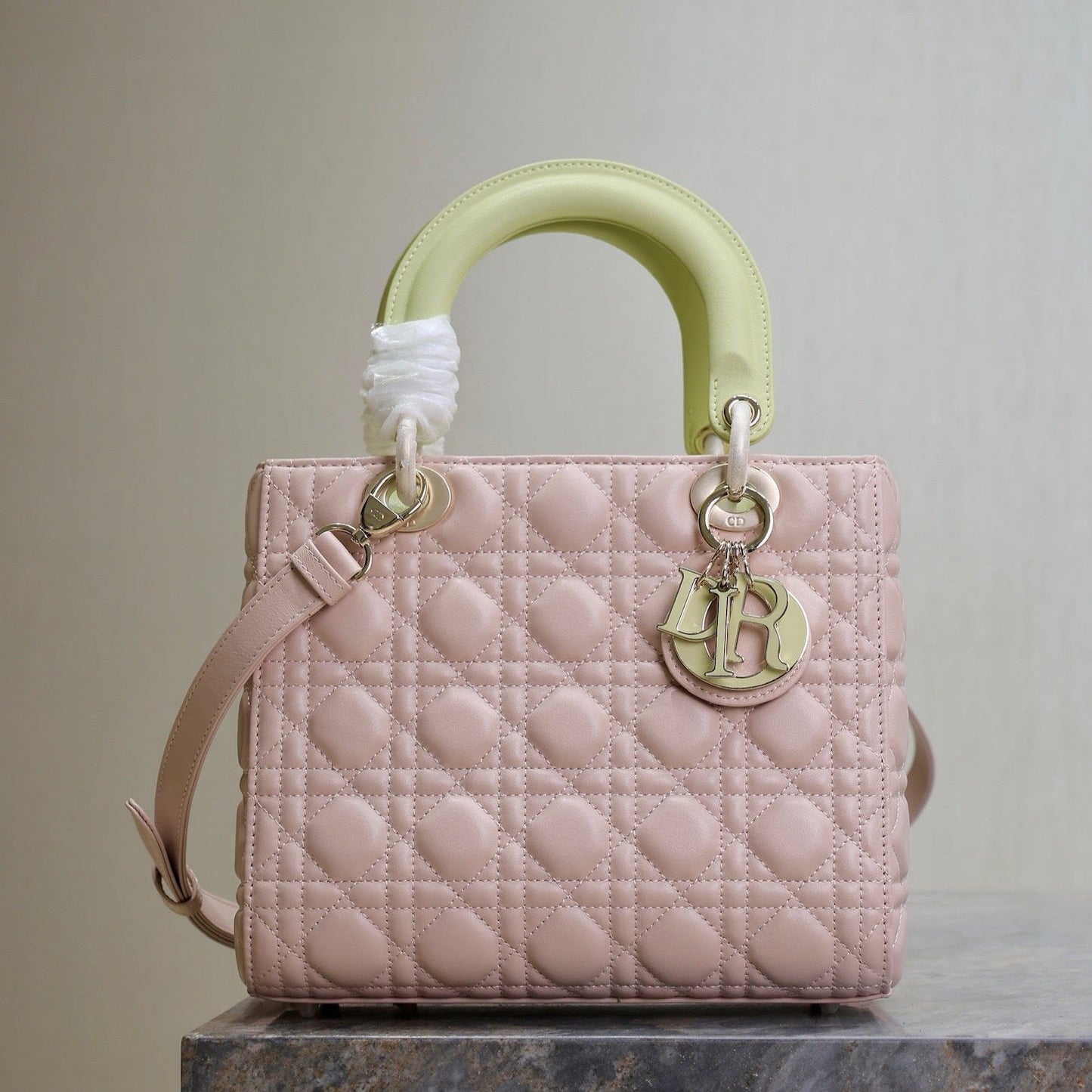 Luxury DiorLady Bag 20cm Pink Pale Green Lambskin