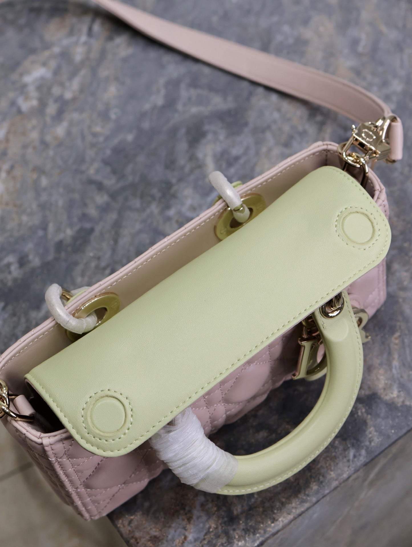 Luxury DiorLady D-Joy Bag 22 Pink Pale Green Lambskin
