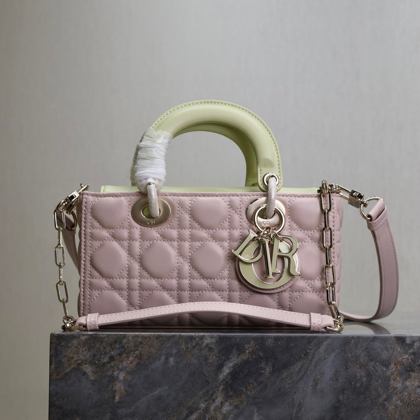 Luxury DiorLady D-Joy Bag 22 Pink Pale Green Lambskin