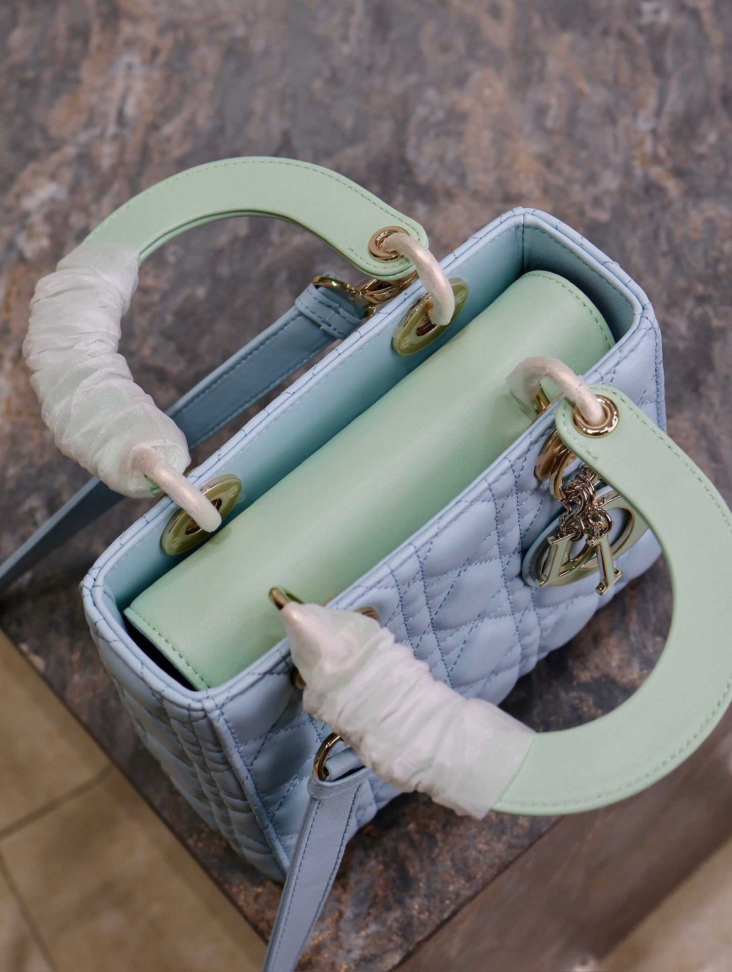Luxury DiorLady Bag 17cm Celeste Blue Pale Green Lambksin