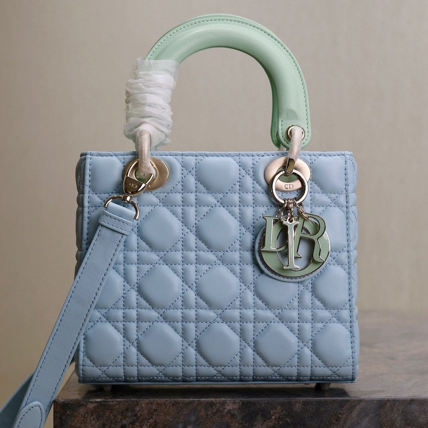 Luxury DiorLady Bag 17cm Celeste Blue Pale Green Lambksin