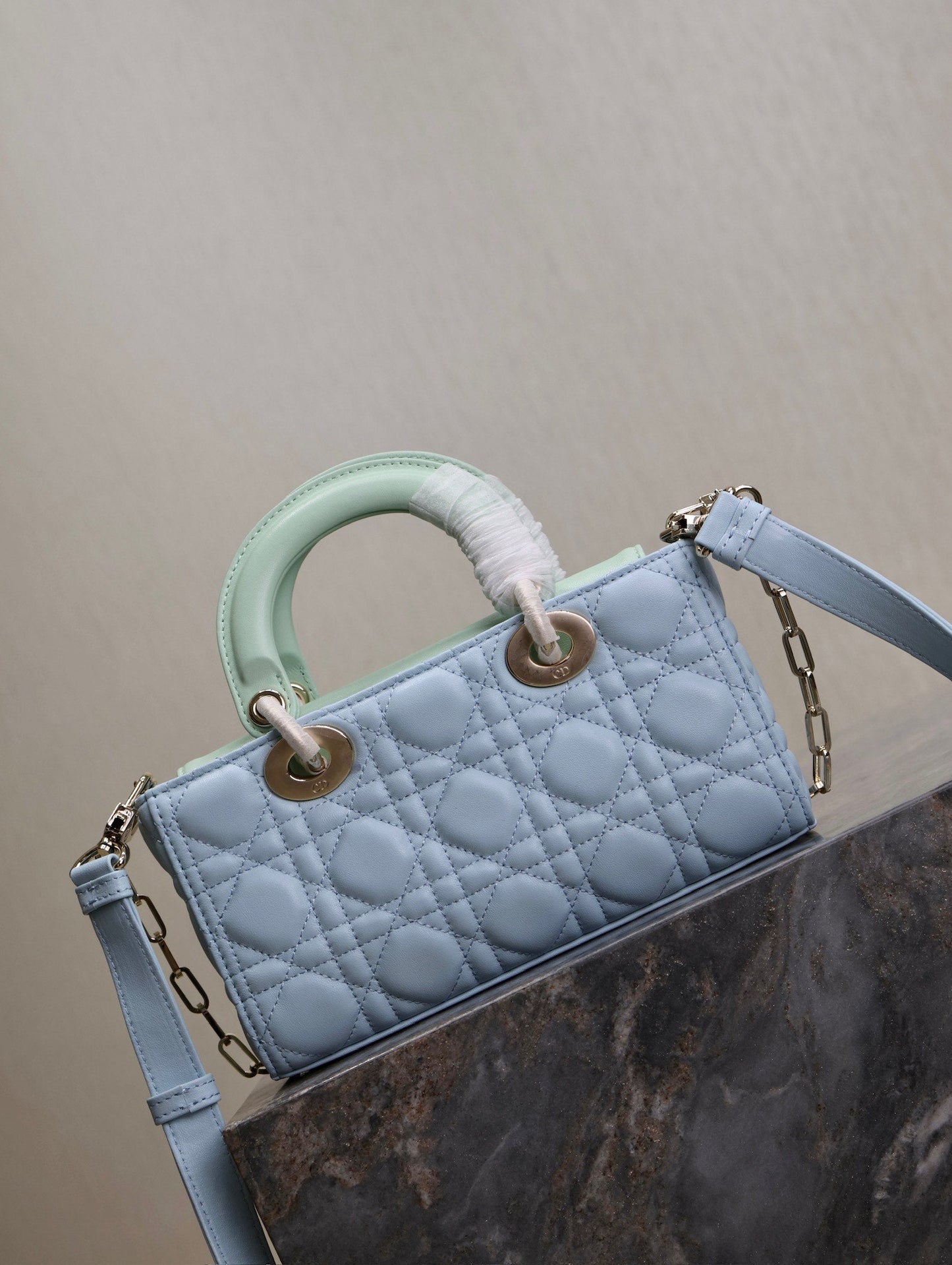 Luxury DiorLady D-Joy Bag 22 Celeste Blue Pale Green Lambskin