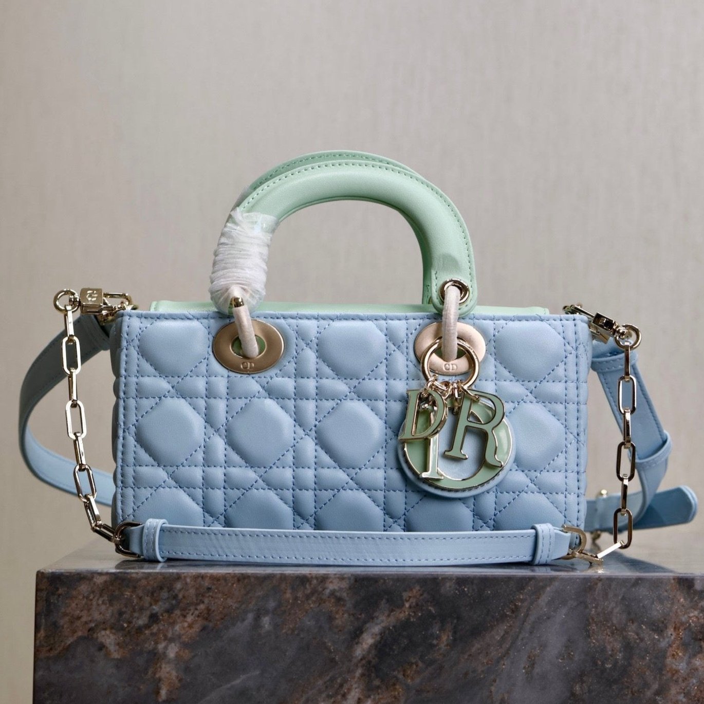 Luxury DiorLady D-Joy Bag 22 Celeste Blue Pale Green Lambskin