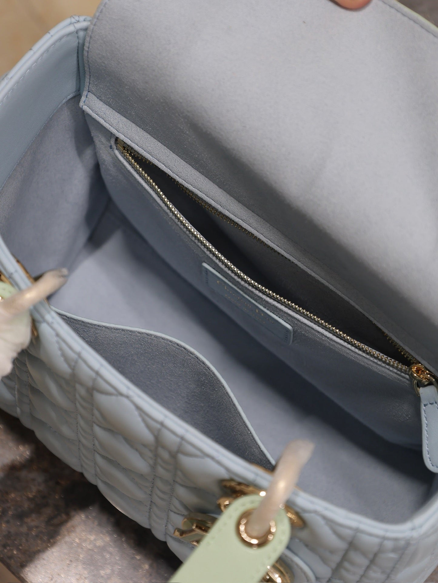 Luxury DiorLady Bag 20cm Celeste Blue Pale Green Lambskin