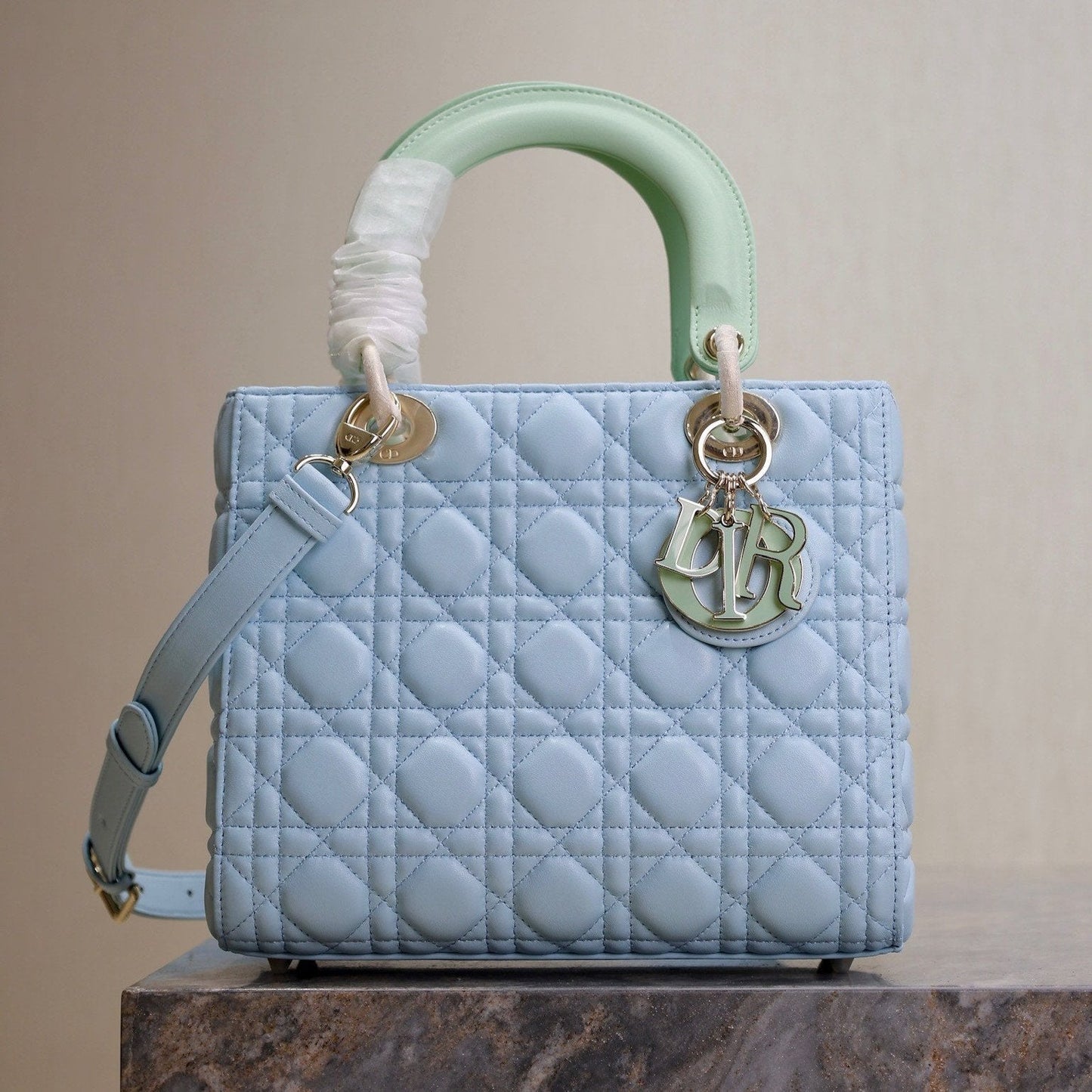 Luxury DiorLady Bag 20cm Celeste Blue Pale Green Lambskin