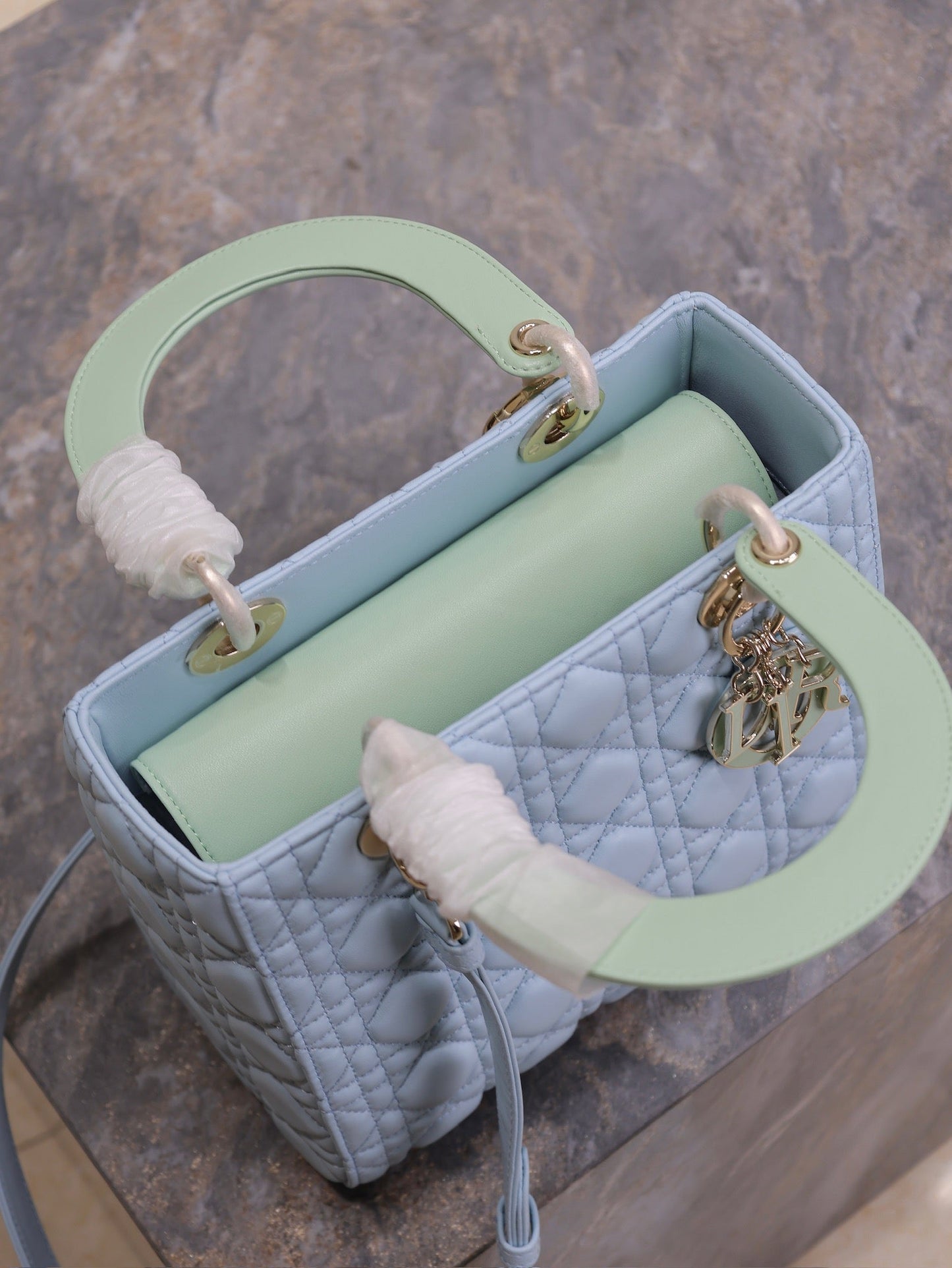 Luxury DiorLady Bag 20cm Celeste Blue Pale Green Lambskin