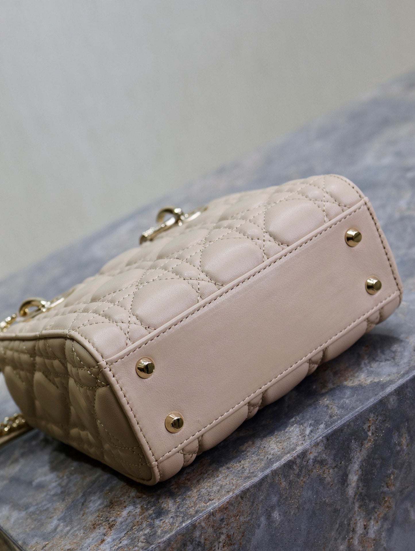 Luxury DiorLady Bag 17cm Beige White Lambksin