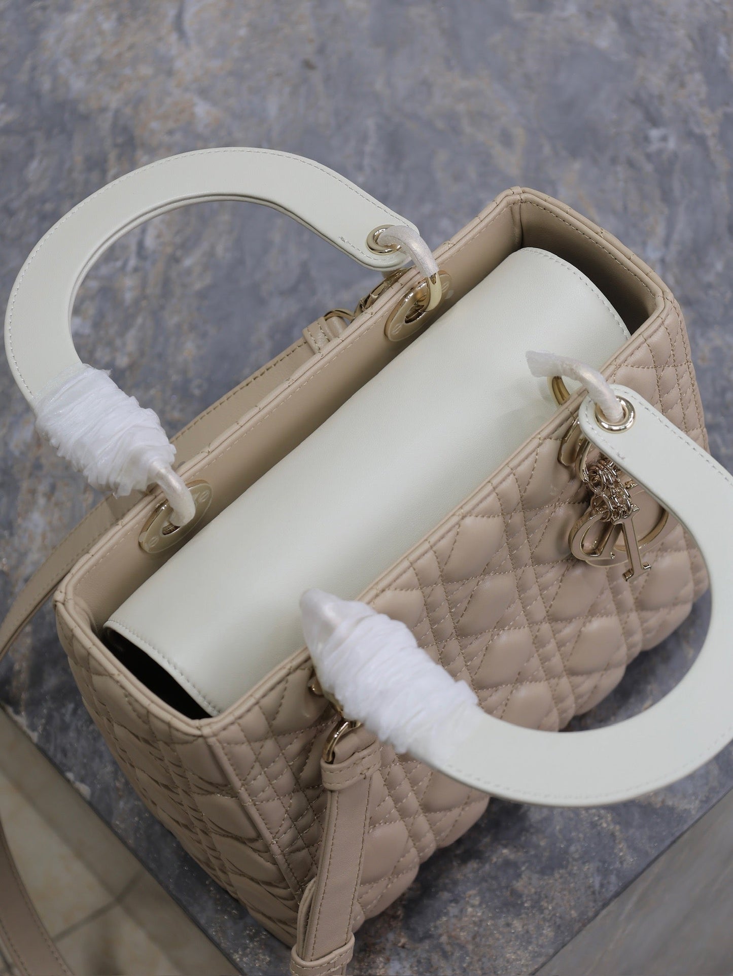 Luxury DiorLady Bag 20cm Beige White Lambskin