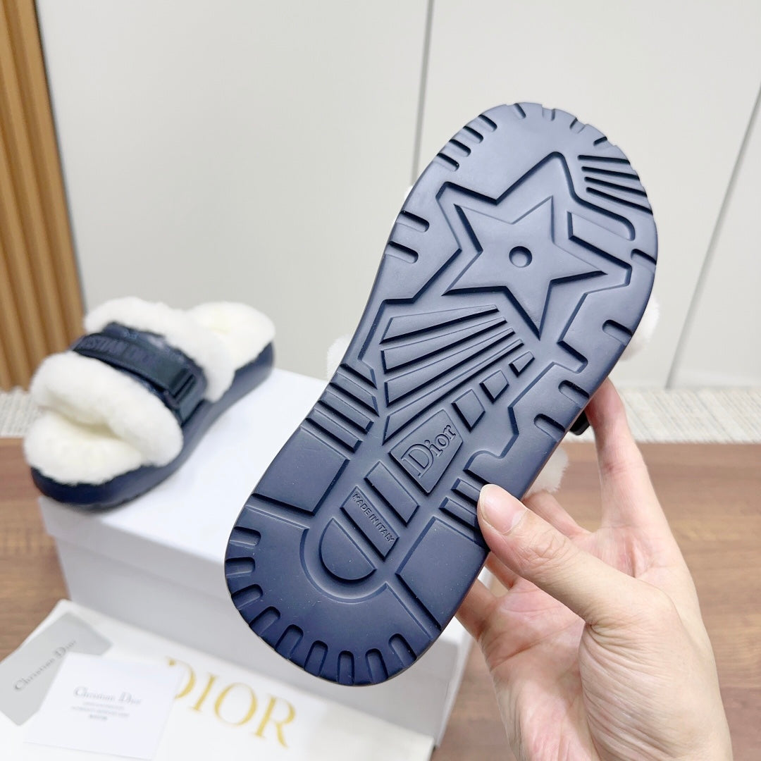 Luxury Dior DIORiviera Dio(r)evolution Slide Deep Blue White Quilted Fleece Lining And Lambskin