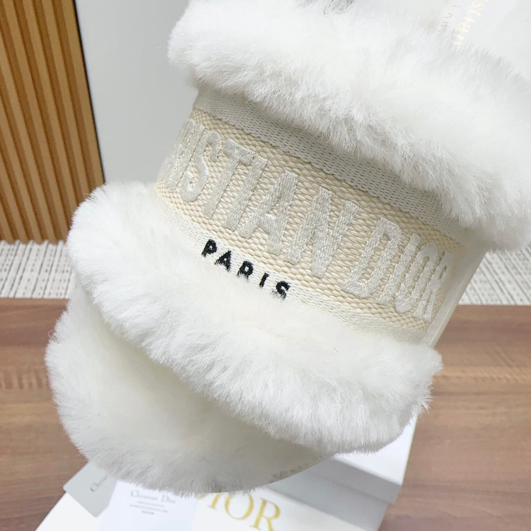 Luxury DiorDway Slide White Light Beige Fleece Lining And Canvas Fabric