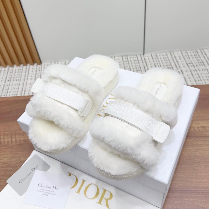 Luxury Dior DIORiviera Dio(r)evolution Slide White Quilted Fleece Lining And Lambskin