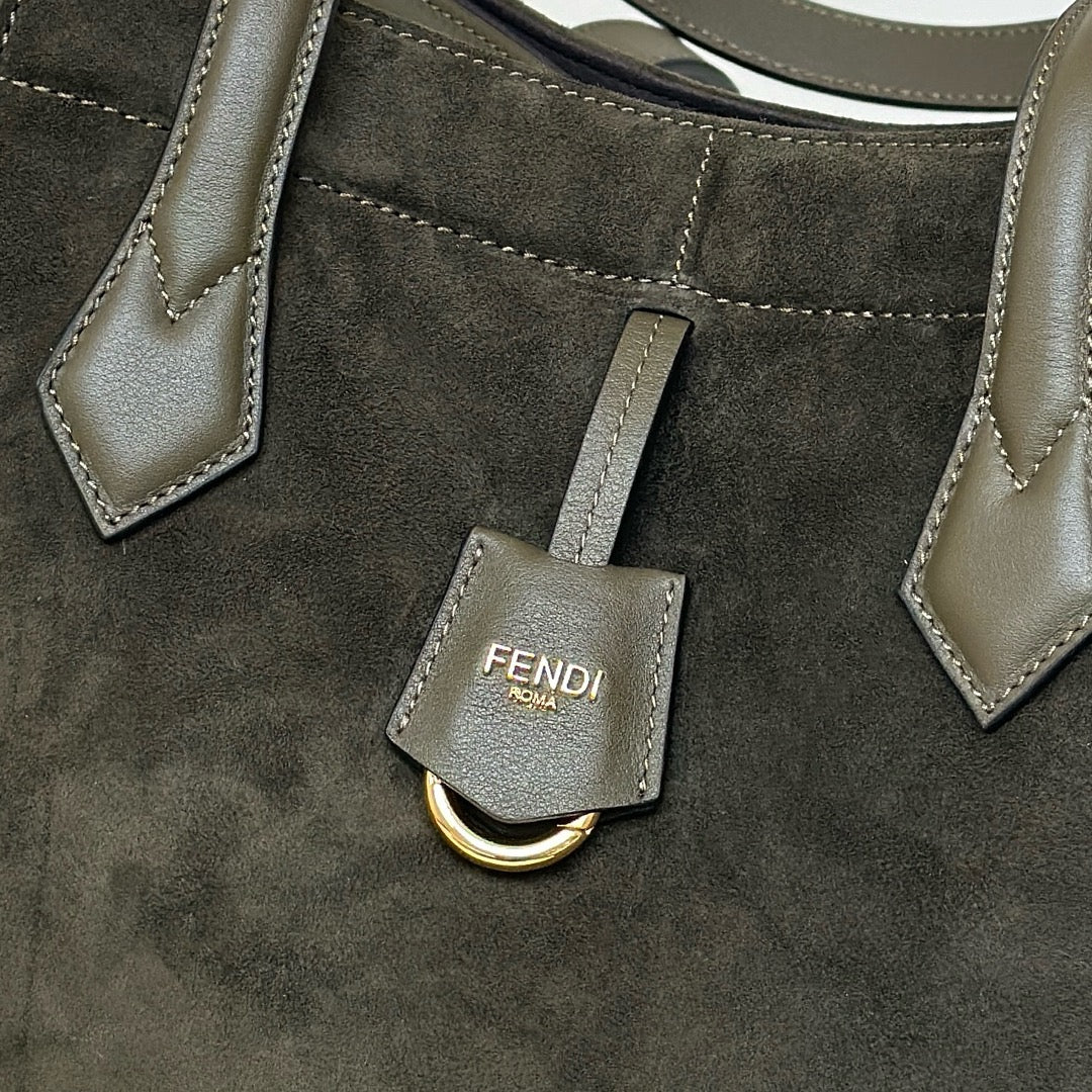 Luxury FendiORIGAMI MEDIUM 27 IN ARMY GREEN LAMBSKIN AND SUEDE