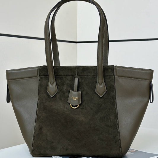 Luxury FendiORIGAMI MEDIUM 27 IN ARMY GREEN LAMBSKIN AND SUEDE