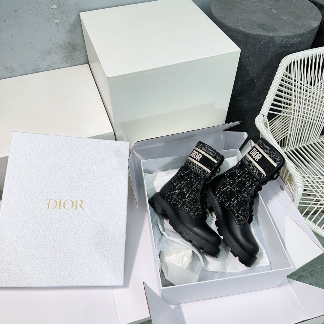 Luxury DiorMajor Ankle Boots Black White Calfskin And Fabric Canvas