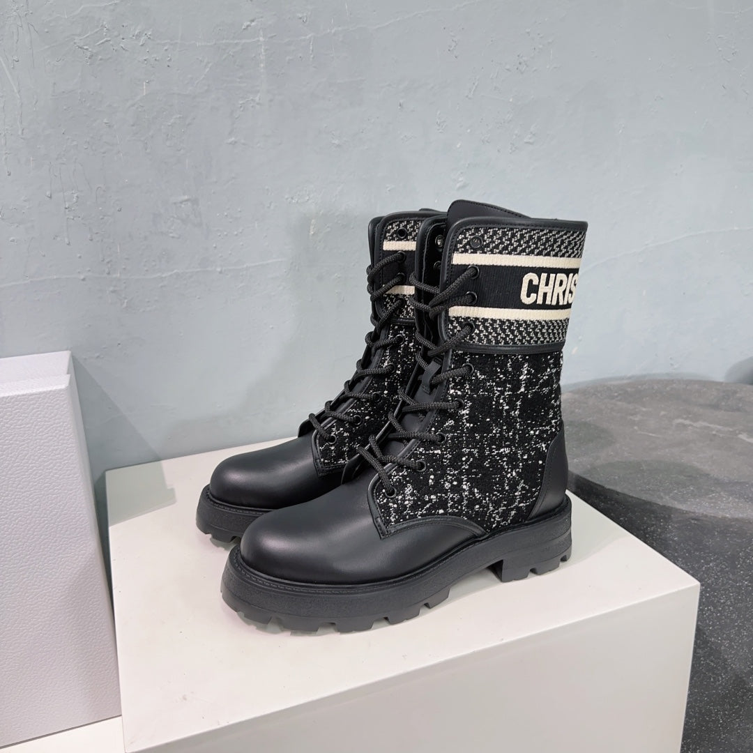 Luxury DiorMajor Ankle Boots Black White Calfskin And Fabric Canvas