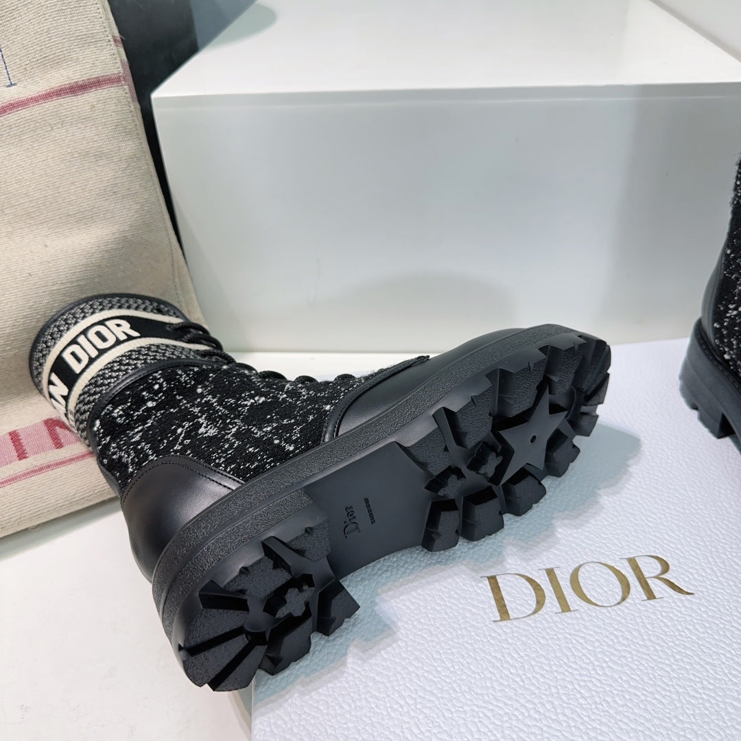 Luxury DiorMajor Ankle Boots Black White Calfskin And Fabric Canvas