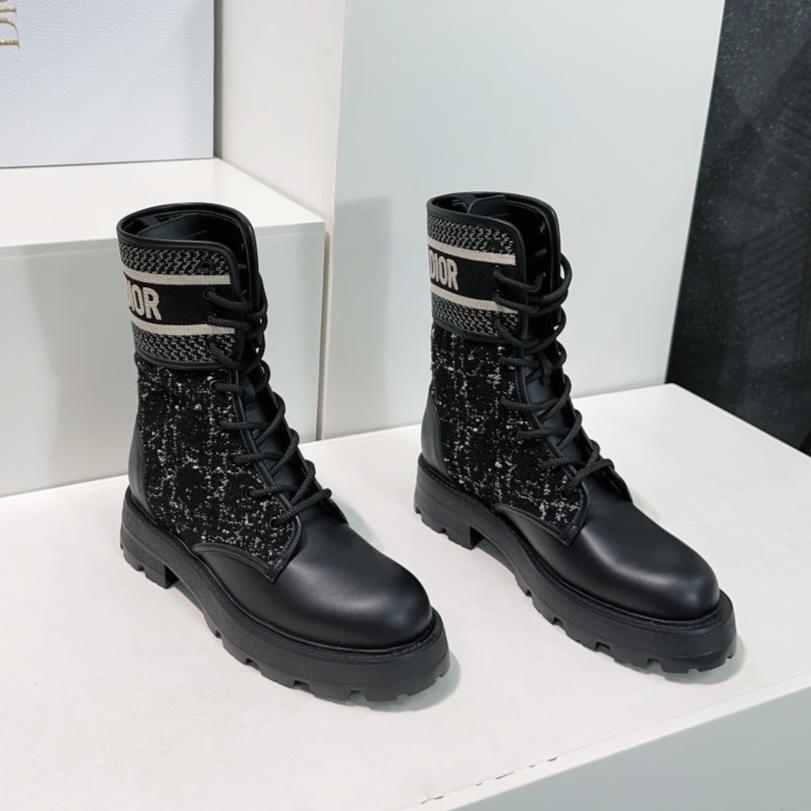Luxury DiorMajor Ankle Boots Black White Calfskin And Fabric Canvas