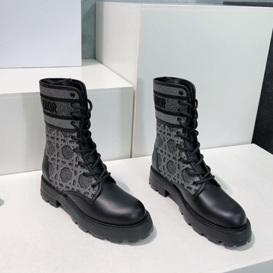 Luxury DiorMajor Ankle Boots Black Grey Calfskin And Fabric Canvas