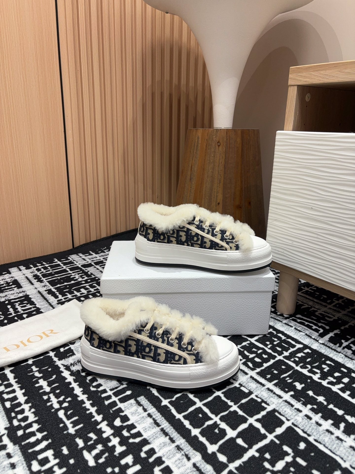 Luxury DiorWalk'n' Luxury DiorPlatform Sneaker Black Mix charcoal Blue Oblique Jacquard And Fleece Lining