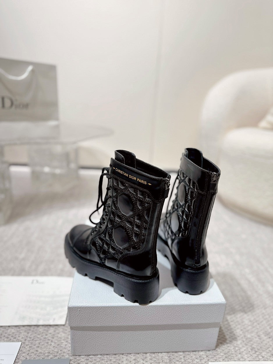 Luxury DiorD-Unit Ankle Boot 40mm In Black Glossy Calfskin 988757