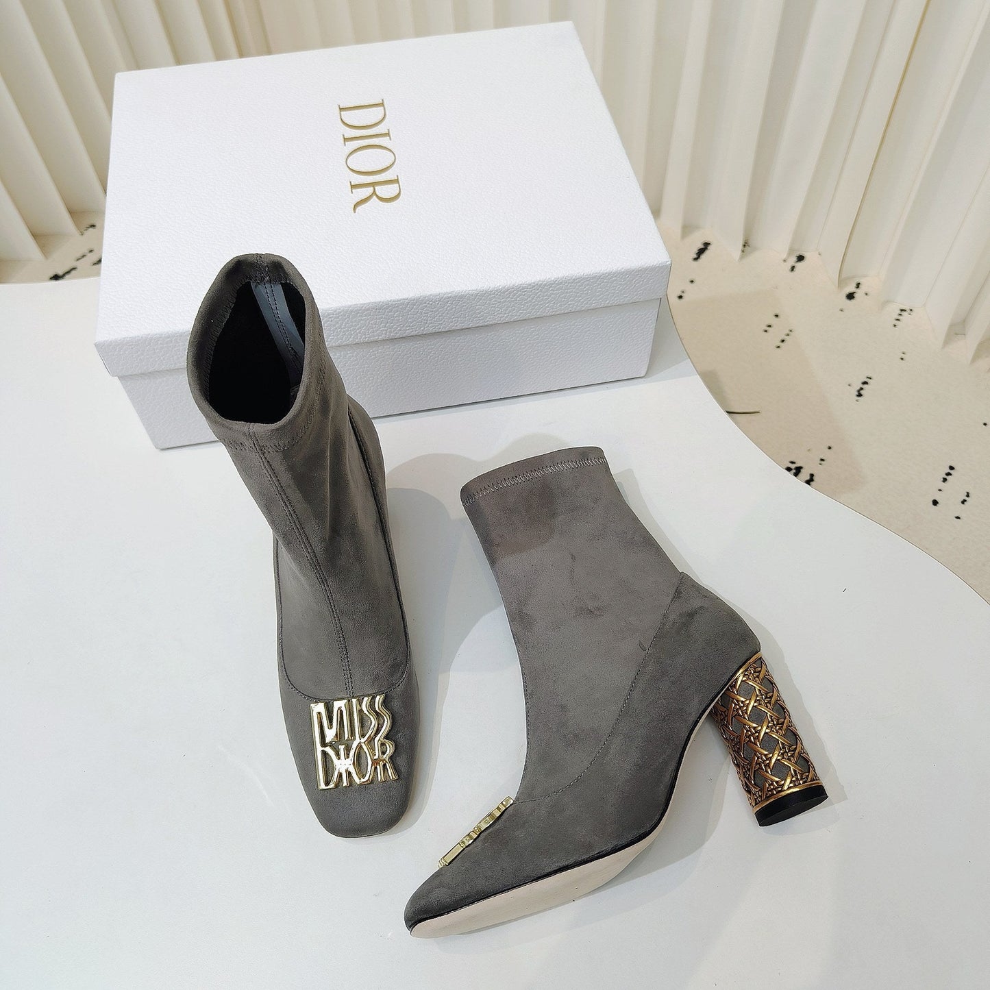 Luxury DiorMiss  Luxury DiorAnkle Boots 80mm Grey Suede 111378