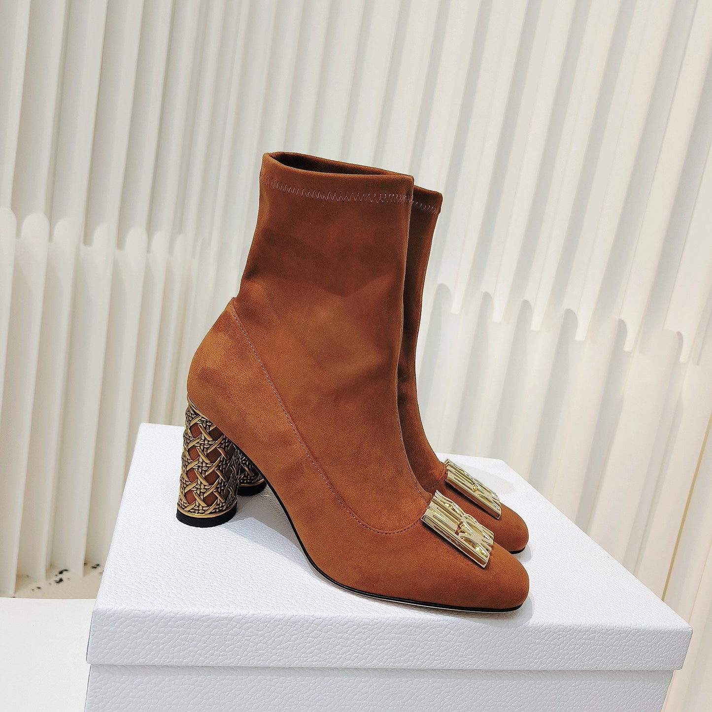 Luxury DiorMiss  Luxury DiorAnkle Boots 80mm Orange Brown Suede  111380