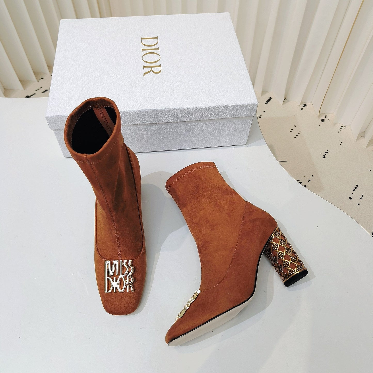 Luxury DiorMiss  Luxury DiorAnkle Boots 80mm Orange Brown Suede  111380
