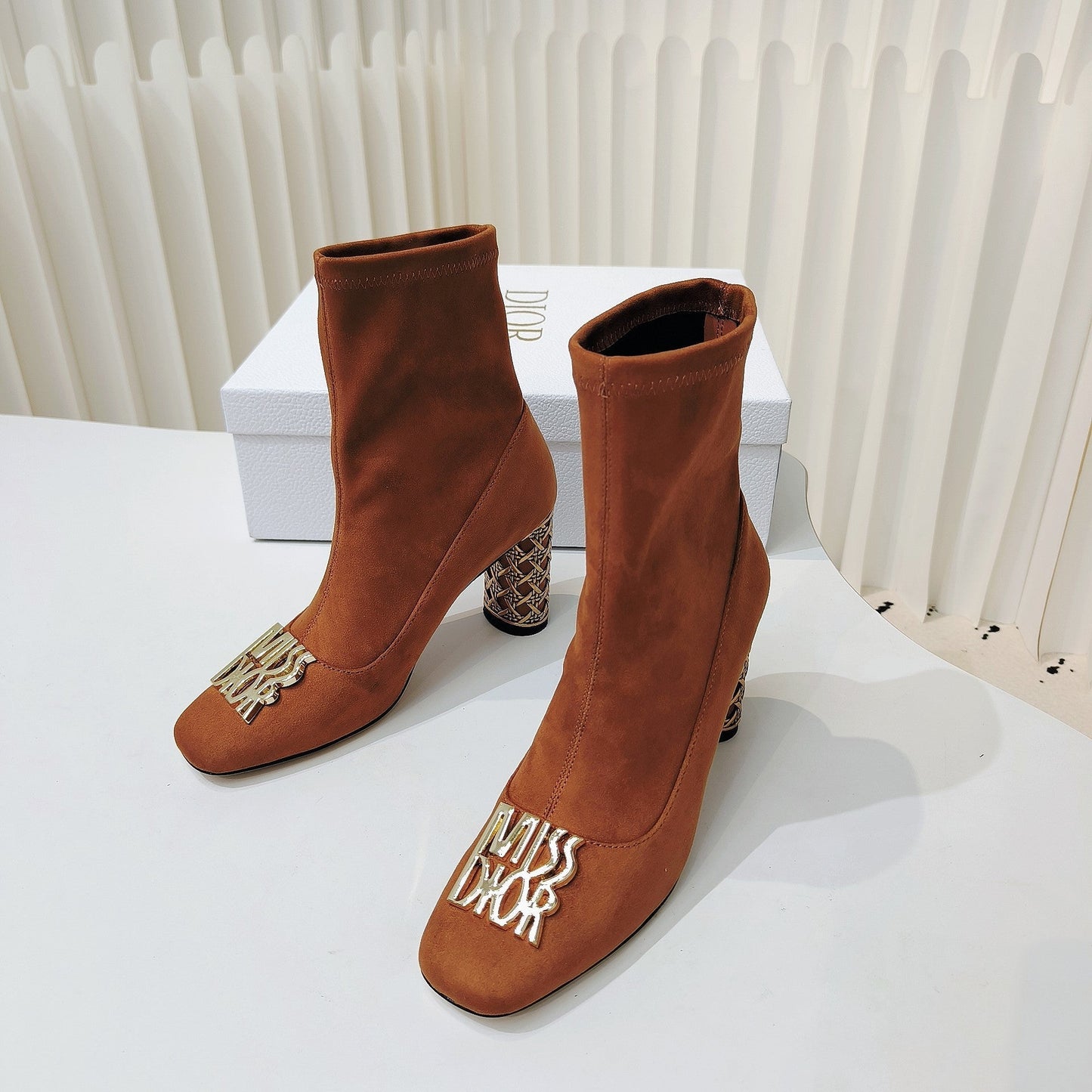 Luxury DiorMiss  Luxury DiorAnkle Boots 80mm Orange Brown Suede  111380