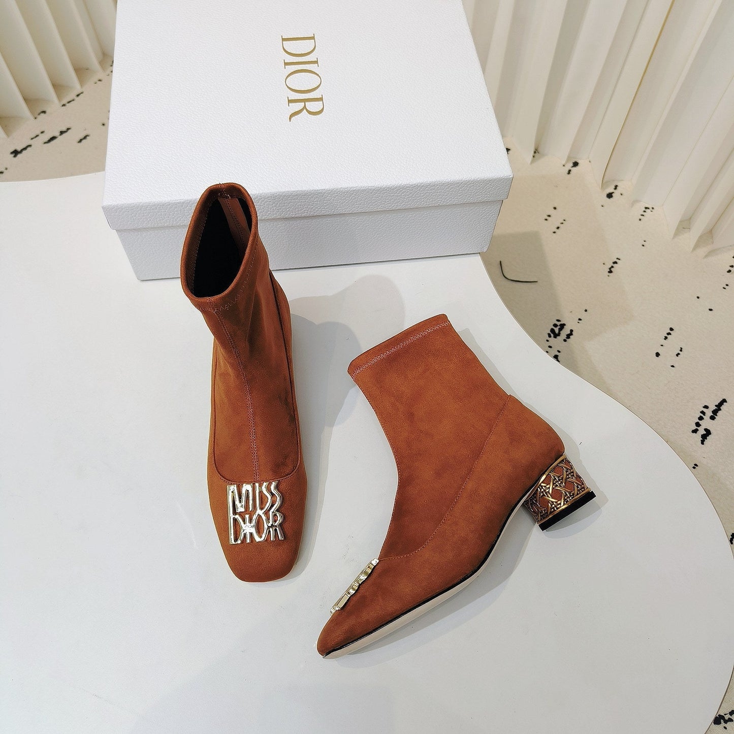 Luxury DiorMiss  Luxury DiorAnkle Boots 40mm Orange Brown Suede 111387