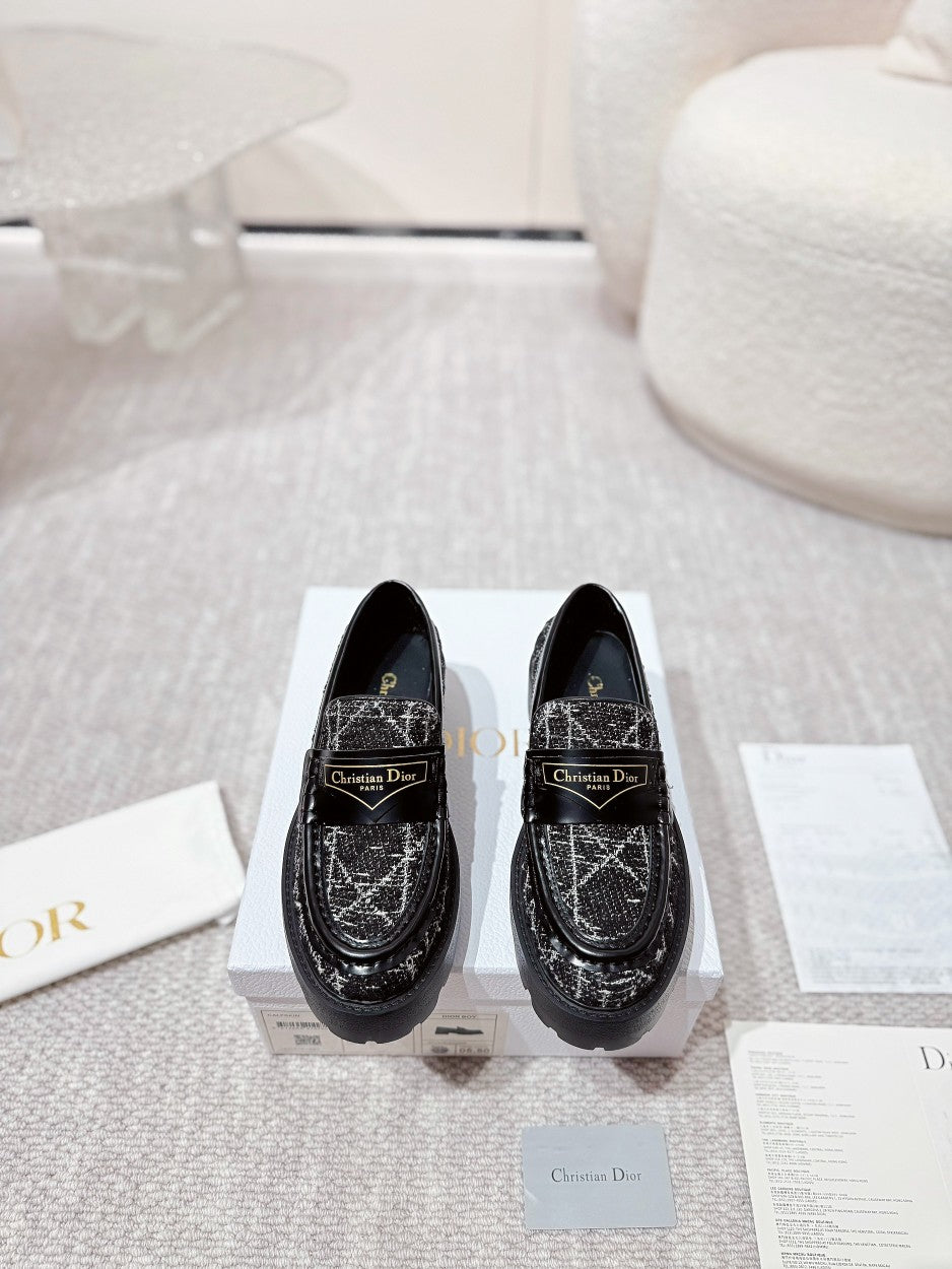 Luxury DiorBoy Platform Loafer In Black Tweed Fabric  988792