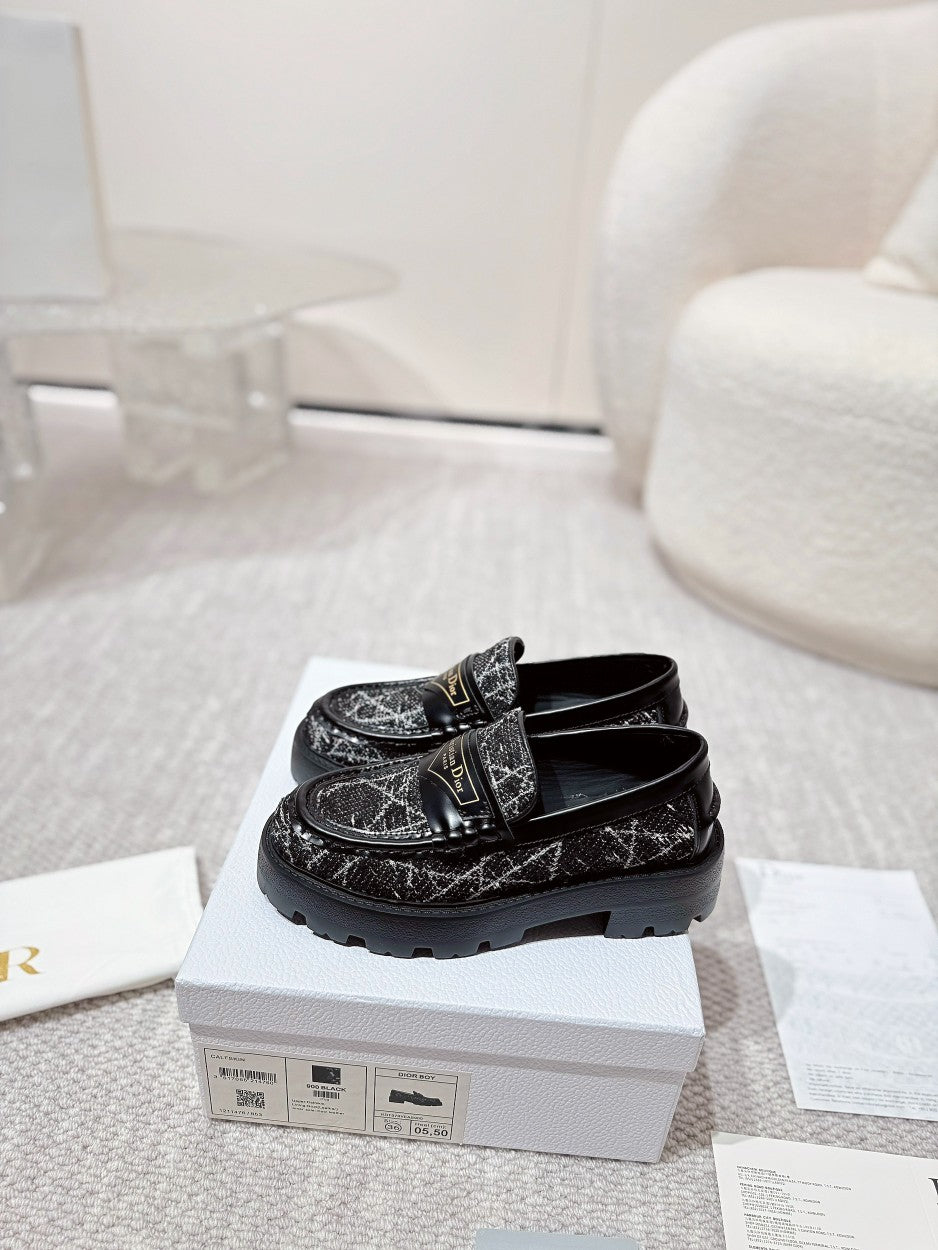 Luxury DiorBoy Platform Loafer In Black Tweed Fabric  988792