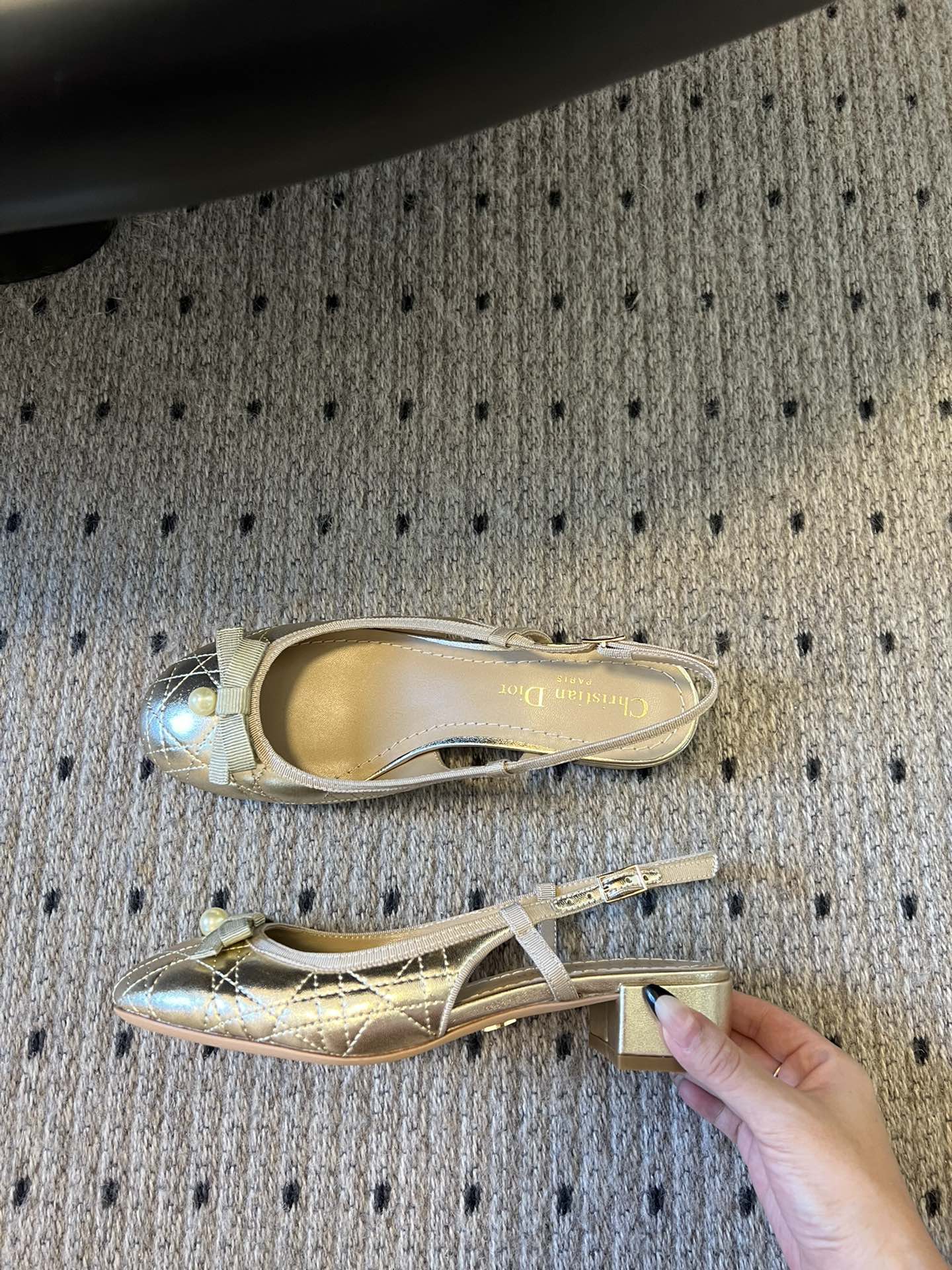 Luxury DiorBallet Slingback Pump 35mm In Gold Quilted Calfskin 997273