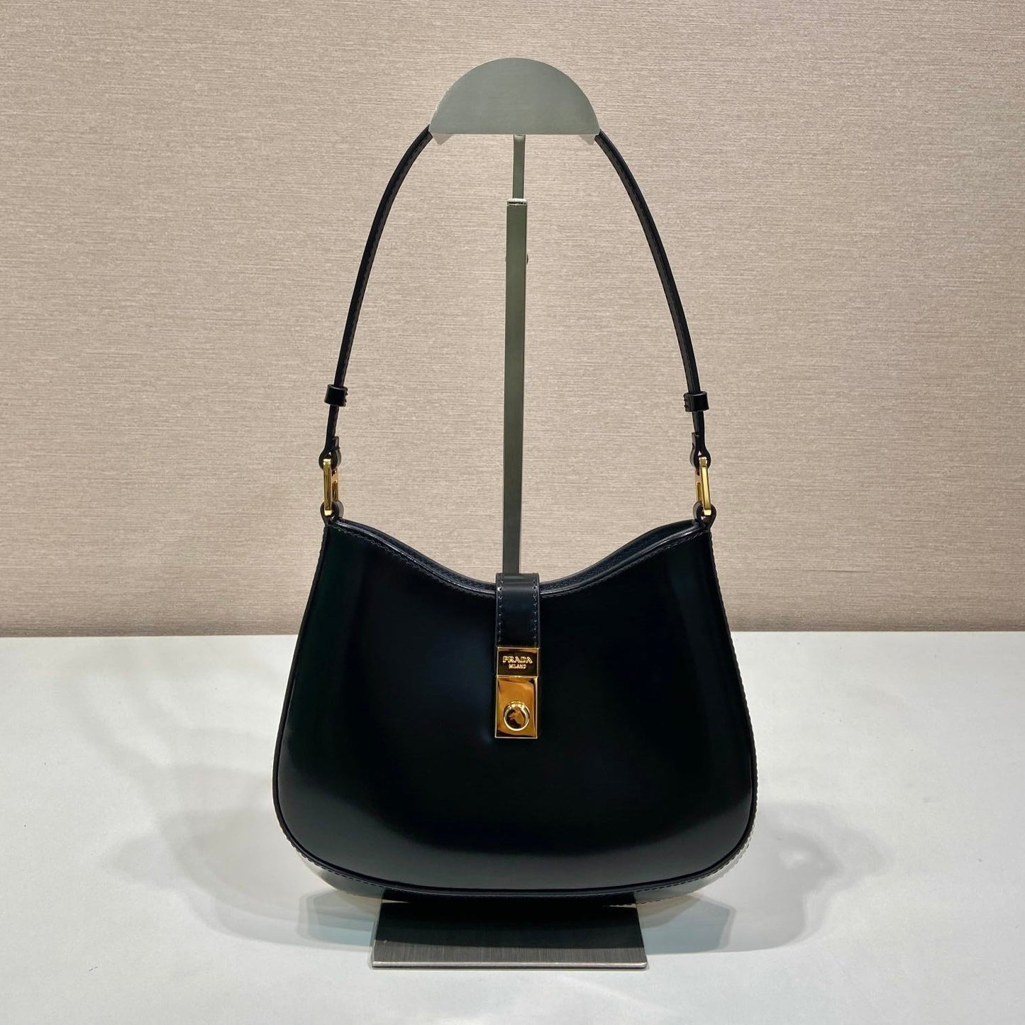 Luxury PradaCLEO SHOULDER BAG 22 IN BLACK BRUSHED LAMBSKIN WITH CLASP CLOSURE