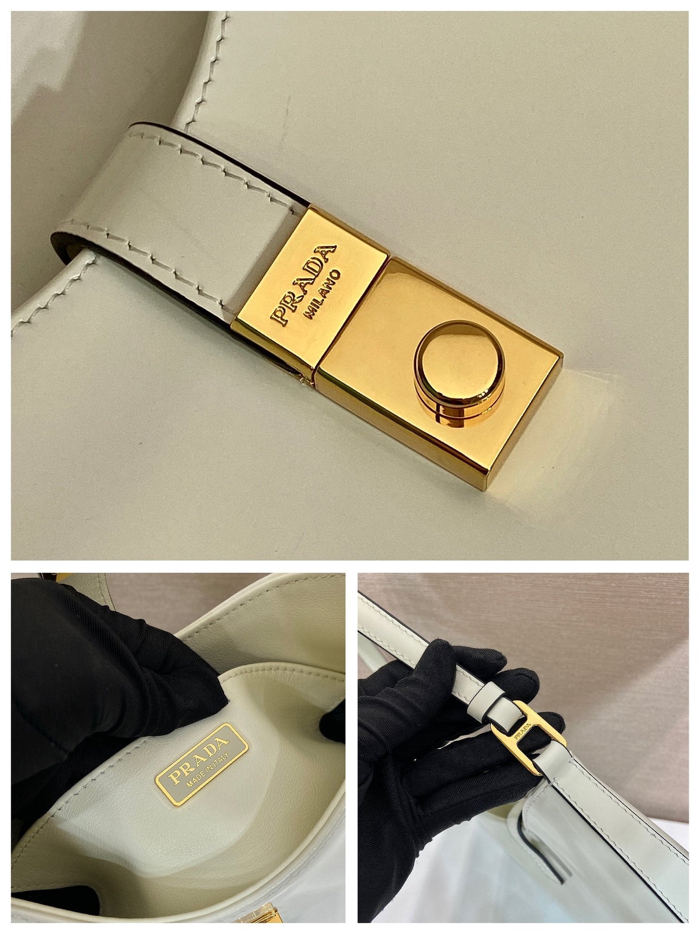Luxury PradaCLEO SHOULDER BAG 22 IN WHITE BRUSHED LAMBSKIN WITH CLASP CLOSURE