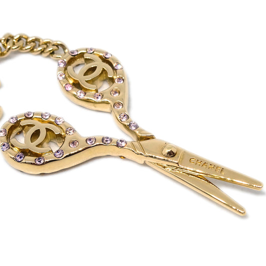 Luxury Chanel Scissors Bracelet Rhinestone Gold 02P
