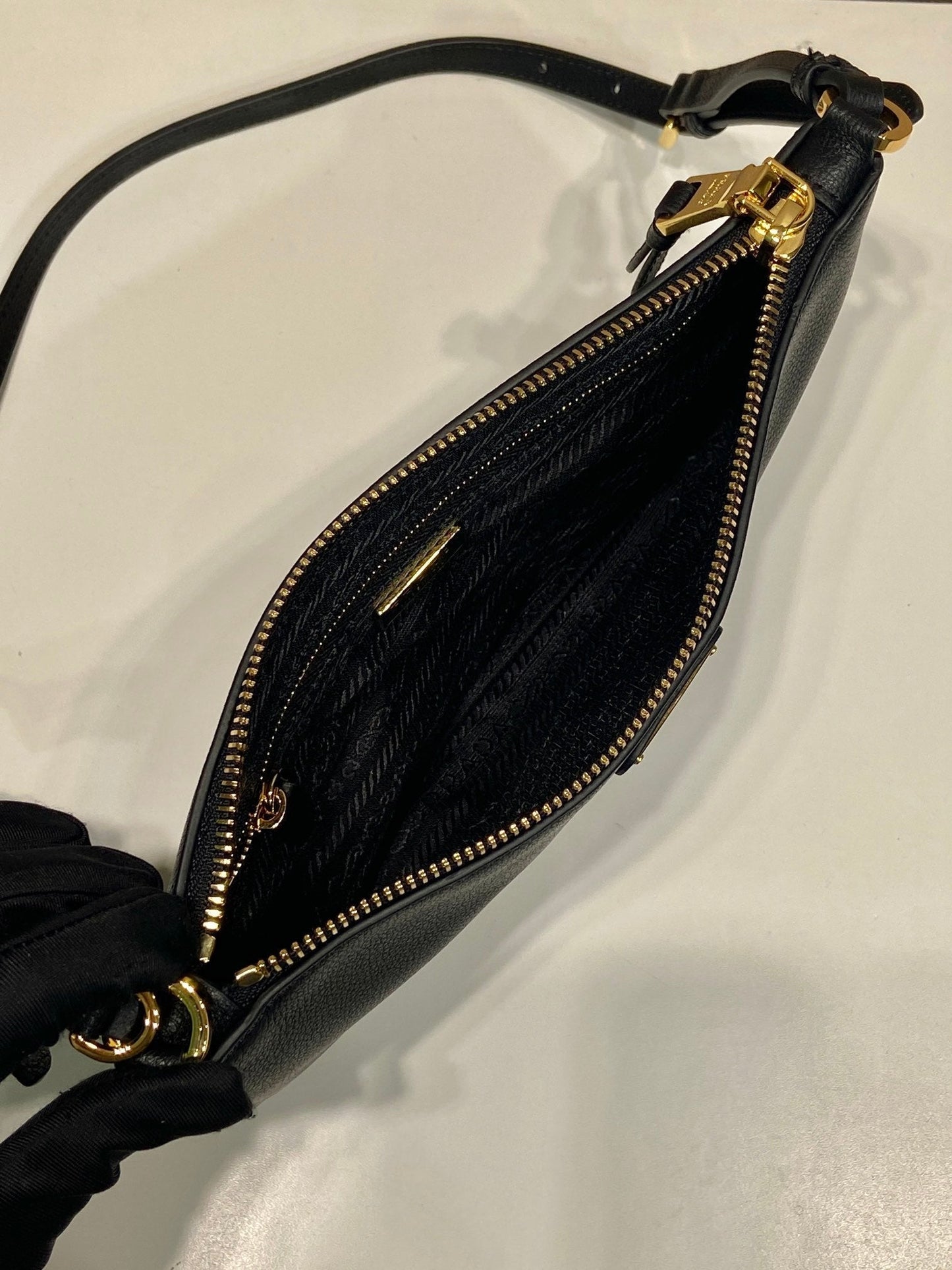 Luxury PradaTRIANGLE LOGO SHOULDER BAG 24 IN BLACK SMOOTH CALFSKIN