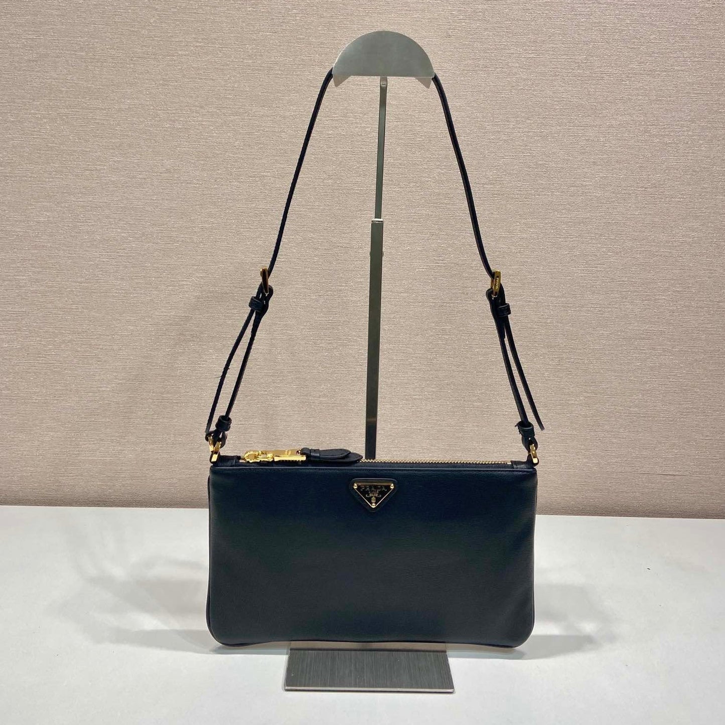 Luxury PradaTRIANGLE LOGO SHOULDER BAG 24 IN BLACK SMOOTH CALFSKIN