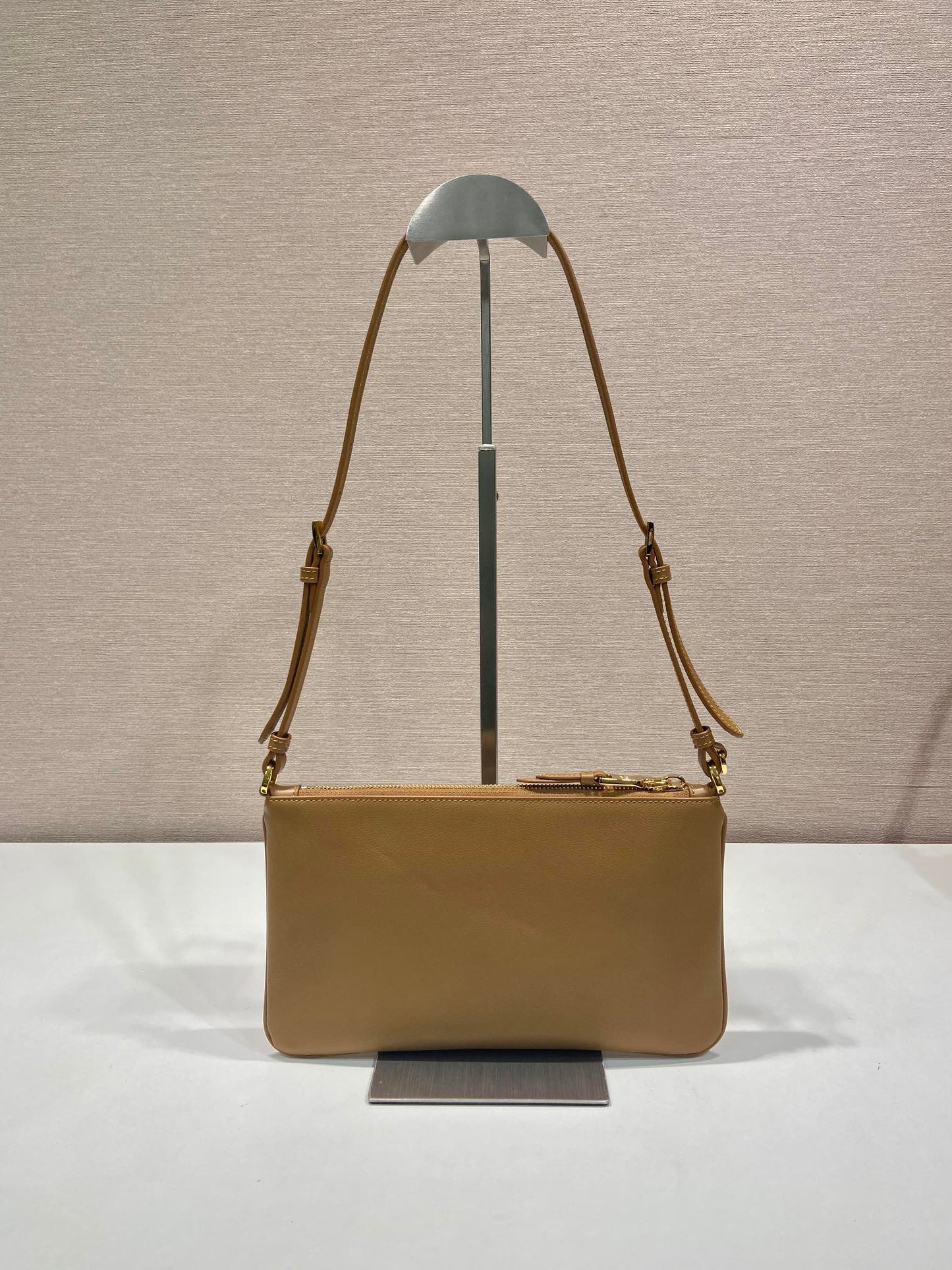 Luxury PradaTRIANGLE LOGO SHOULDER BAG 24 IN PEANUT BROWN SMOOTH CALFSKIN