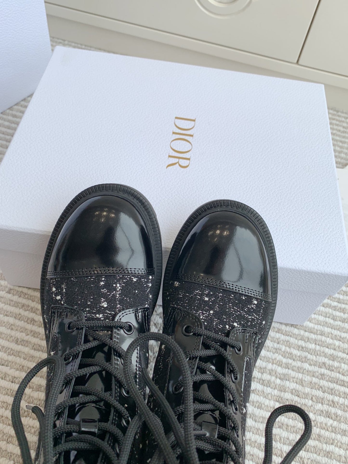 Luxury DiorD-Unit Ankle Boot In Black Tweed Fabric And Glossy Cowhide 105086