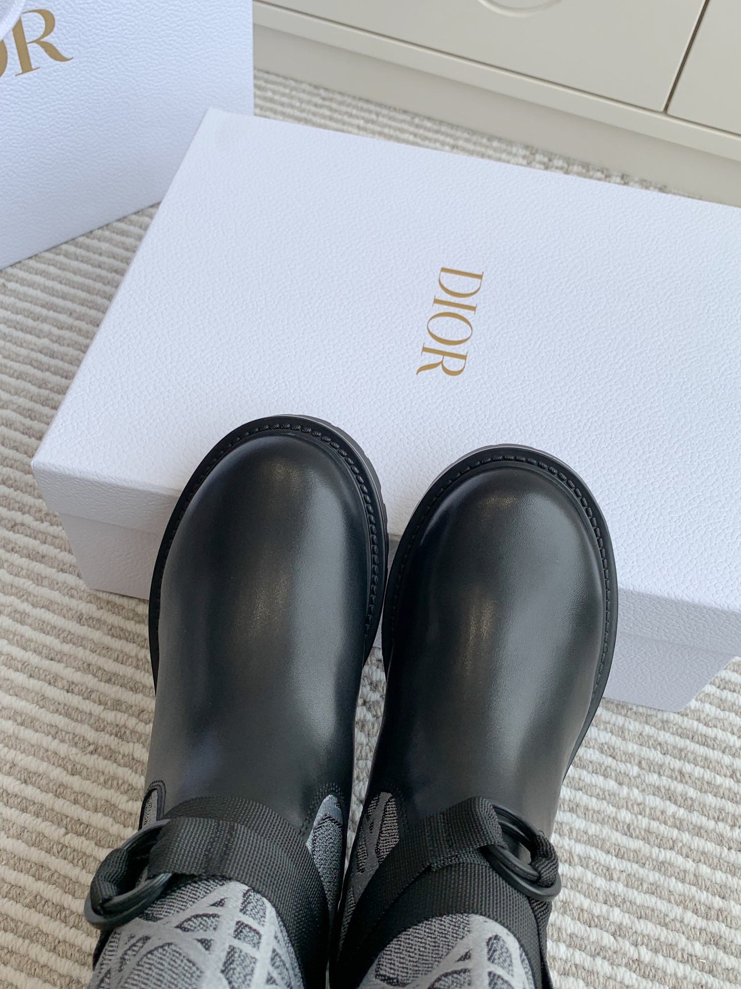 Luxury DiorD-Major Boot In Grey Mix Black Denim Fabric With Fleece Lining 105070