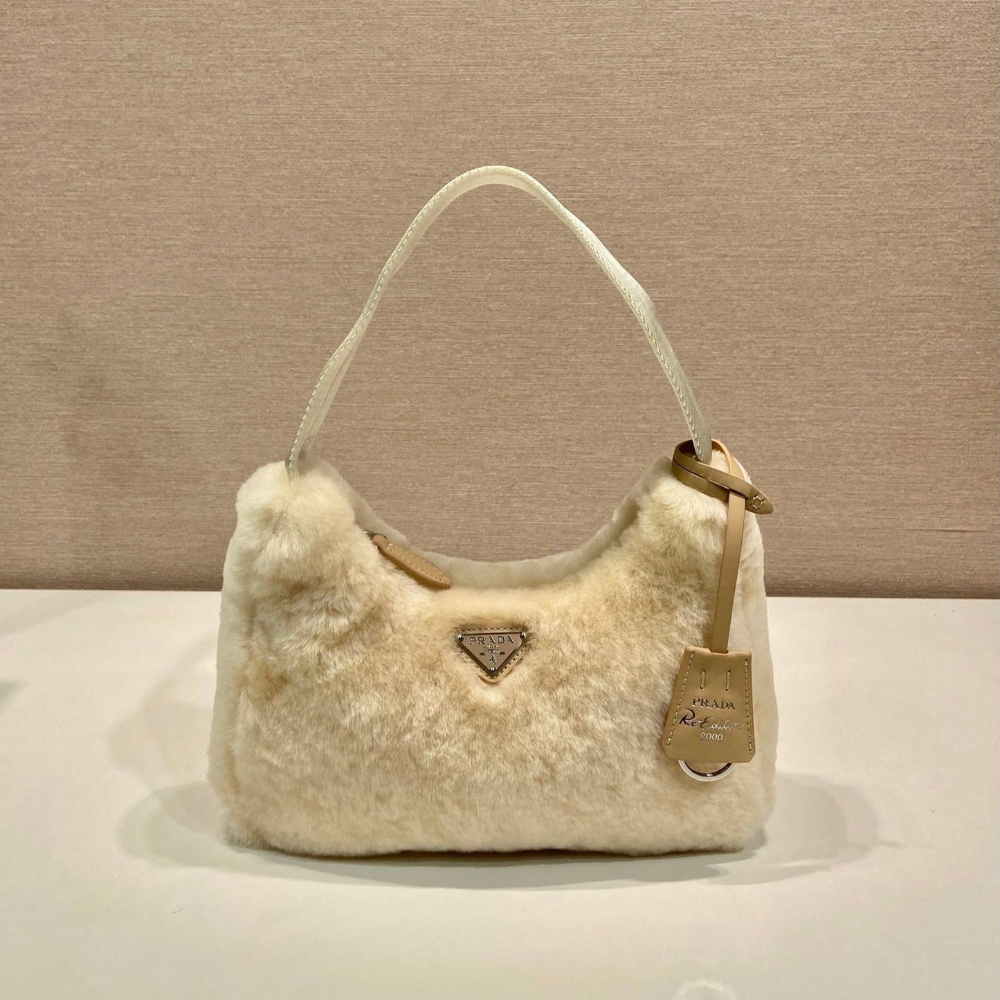 Luxury PradaHOBO BAG 23 IN BEIGE RABBIT FUR