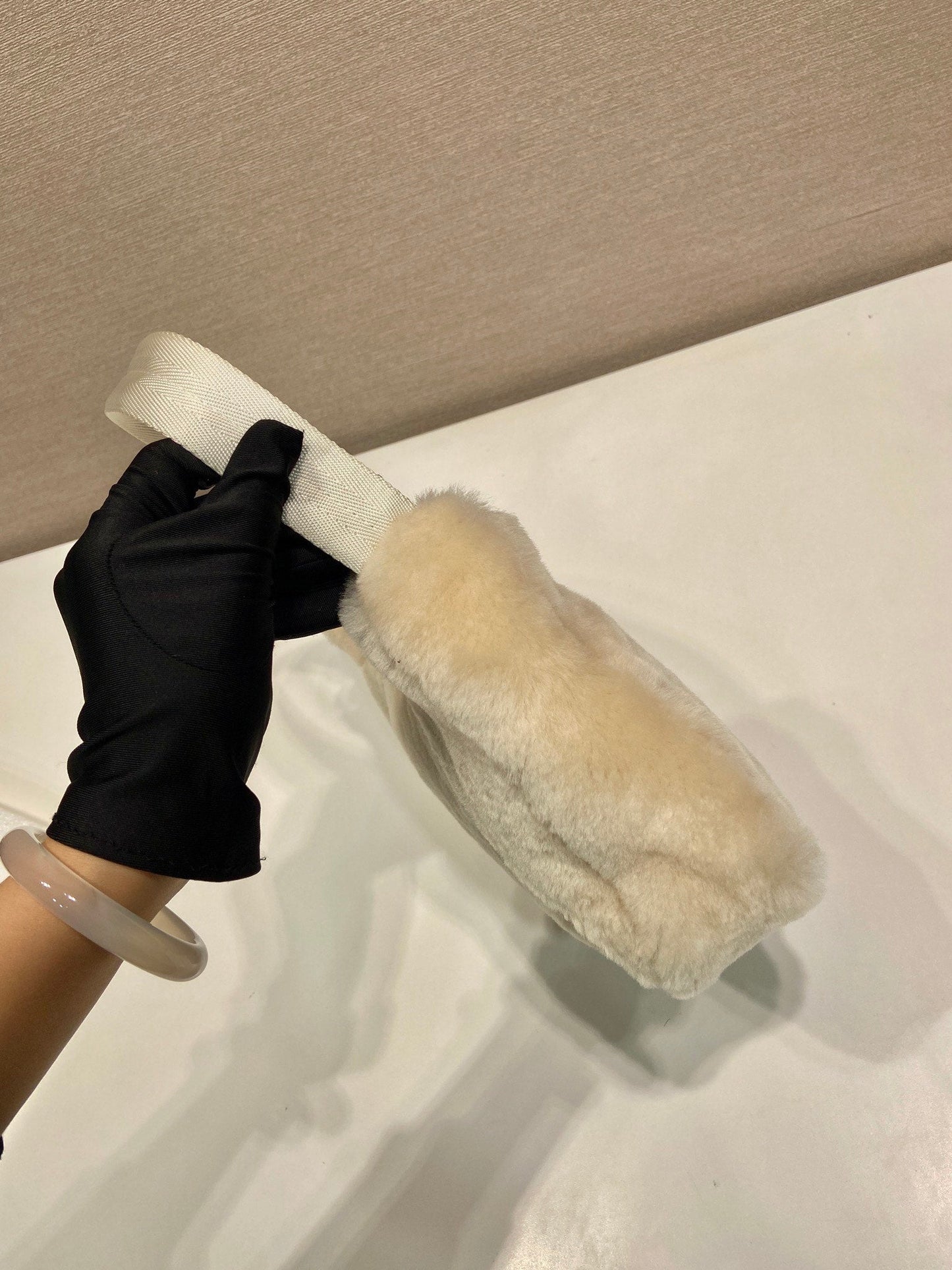 Luxury PradaHOBO BAG 23 IN BEIGE RABBIT FUR