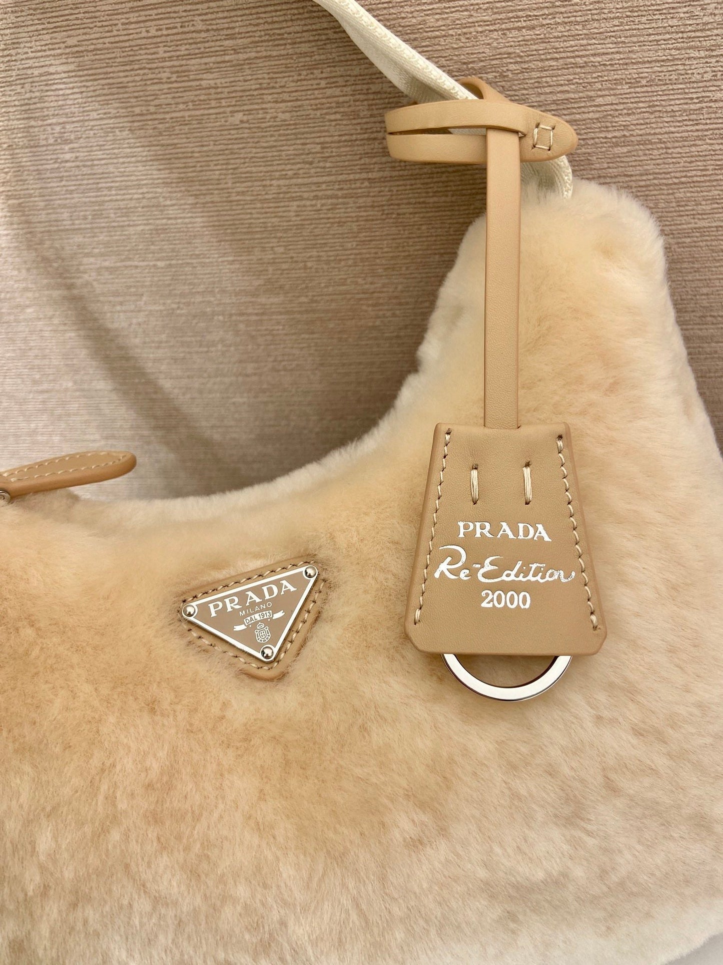 Luxury PradaHOBO BAG 23 IN BEIGE RABBIT FUR