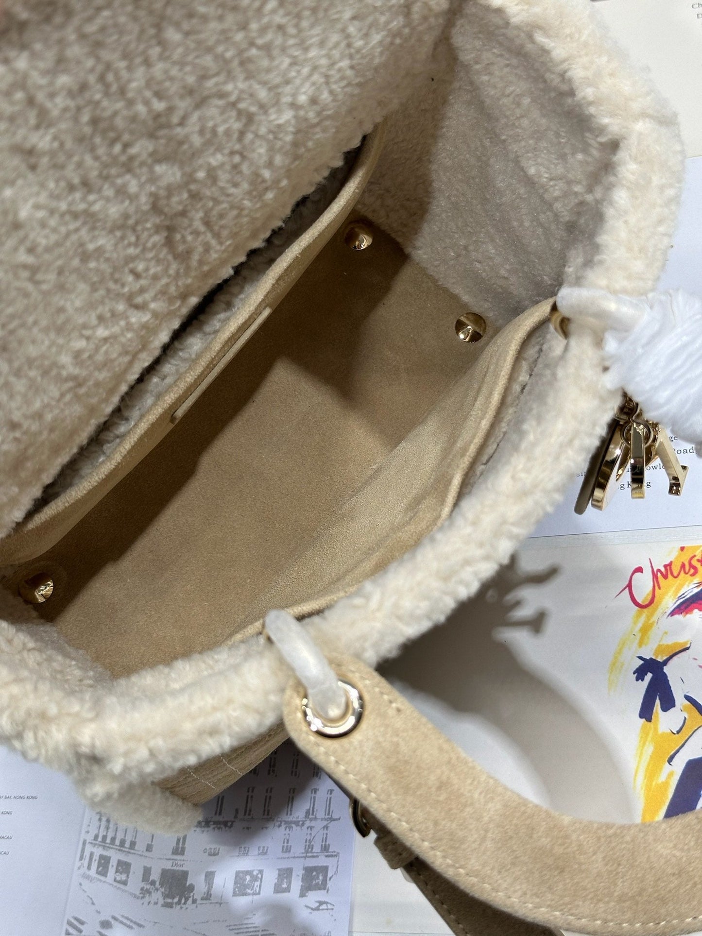 Luxury DiorLady 24 Camel Cowhide And Fur Gold Hardware