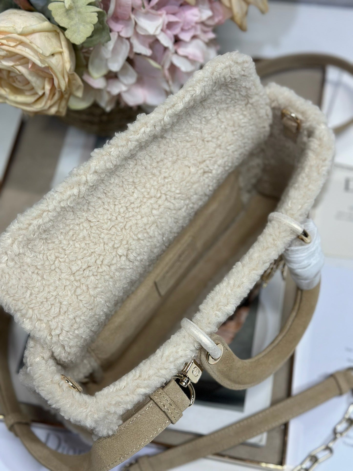 Luxury DiorLady D-Joy 26 Camel Cowhide And Fur Gold Hardware