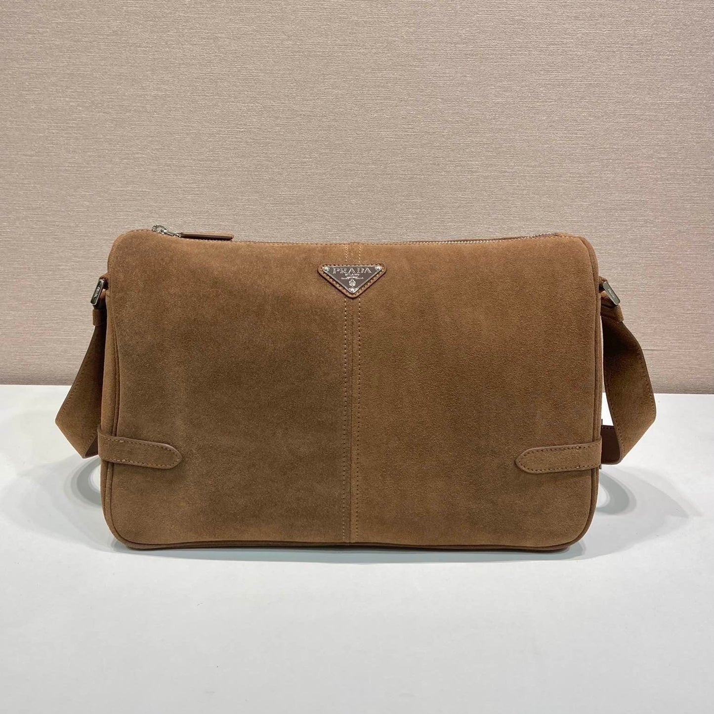 Luxury PradaHOBO BAG 35 IN GINGERBREAD SUEDE SILVER LOGO
