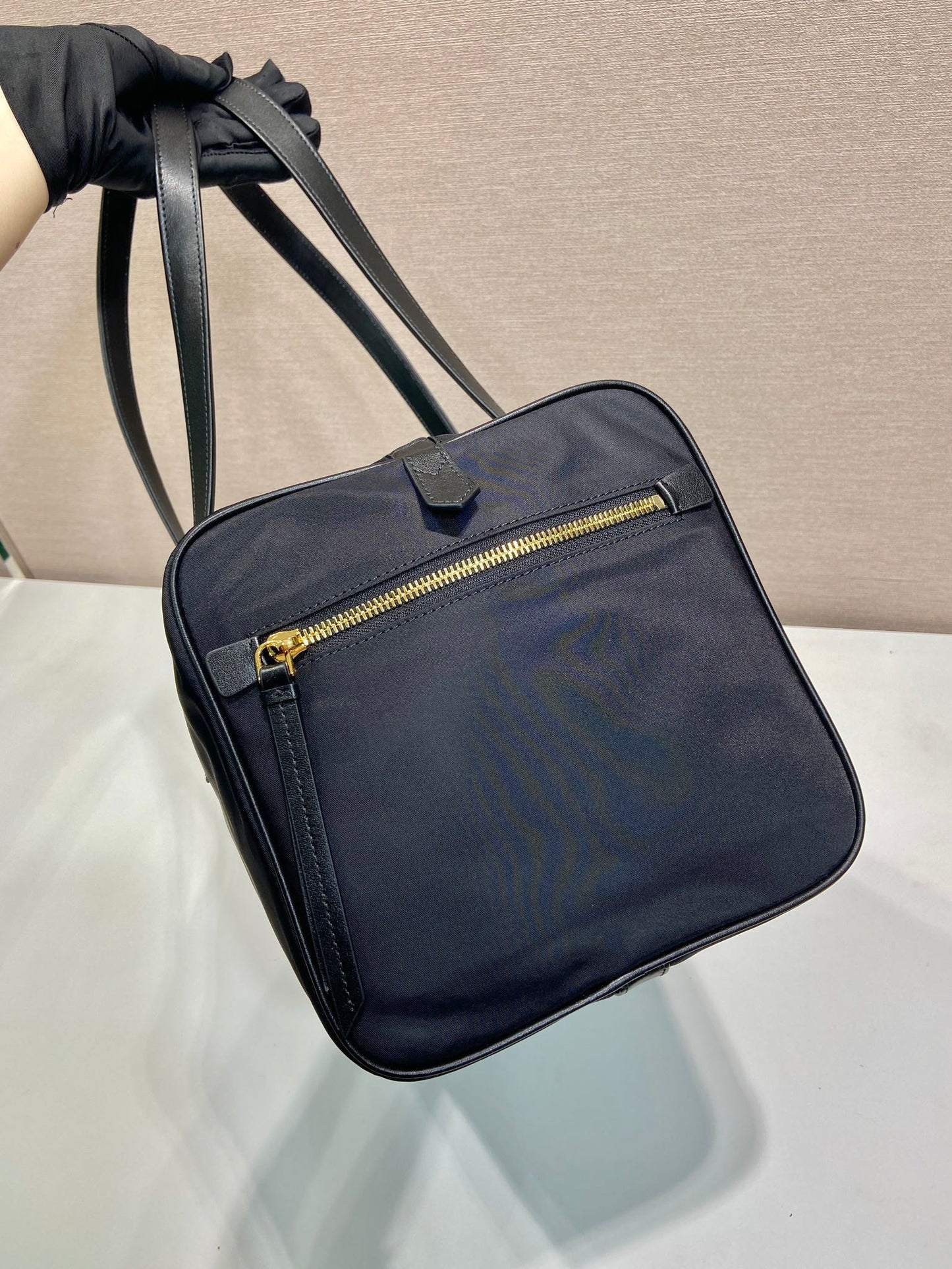 Luxury PradaTRAVEL BAG 40 IN BLACK WATERPROOF FABRIC GOLD PADLOCK