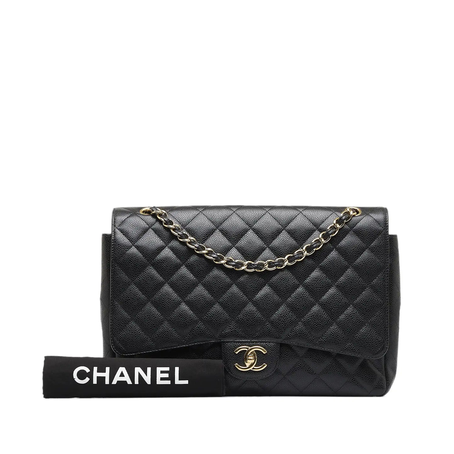Luxury Chanel Classic Double Flap Maxi Black Caviar Gold