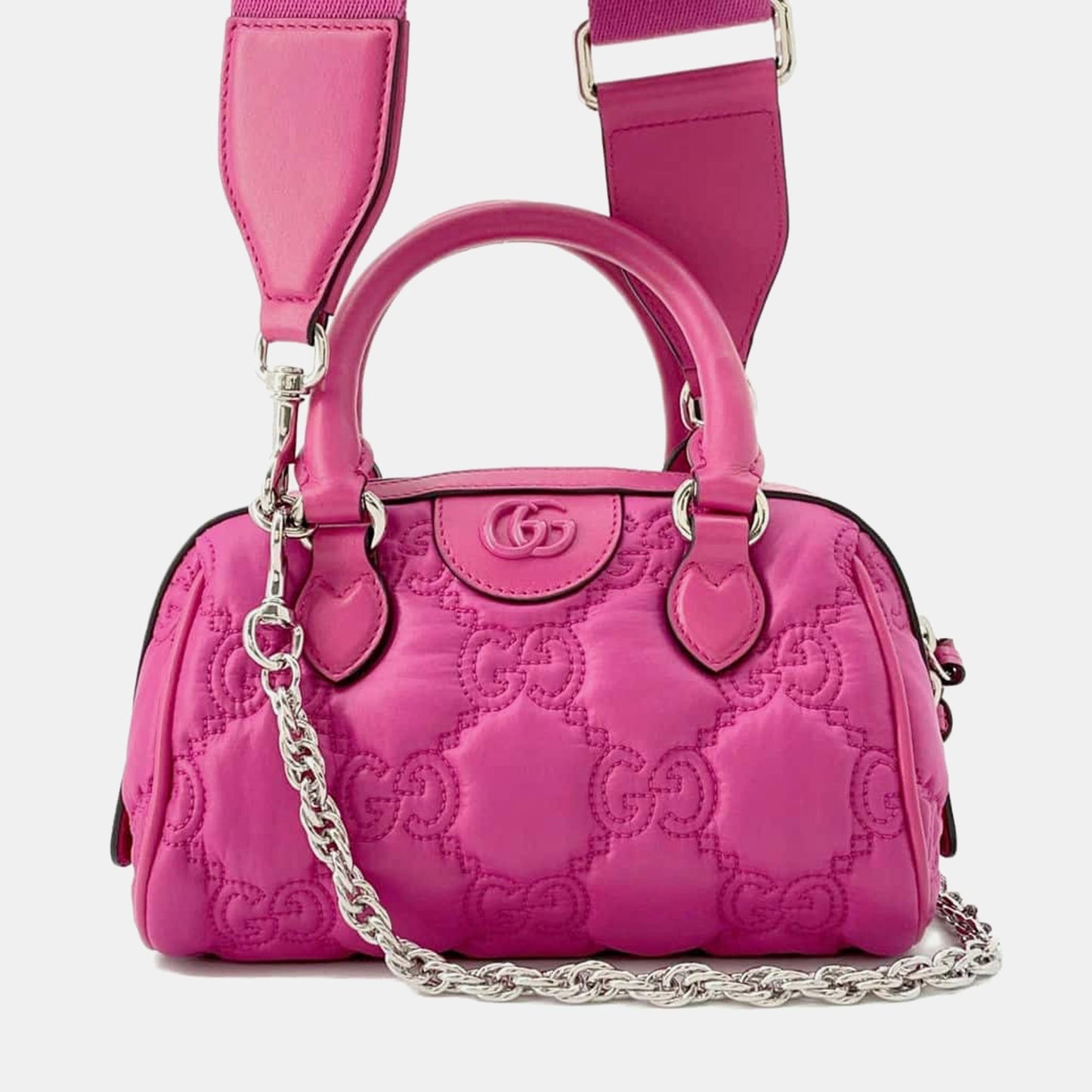 Luxury Gucci Trending 2025 Pink GG Embossed Nylon and Leather Mini Shoulder Bag